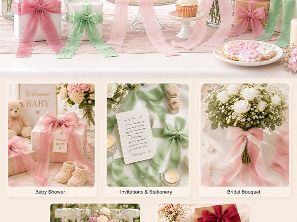Pink Ribbon,Chiffon Ribbon,1 In Frayed Pink Ribbon,Chiffon Silk Ribbon for Gift Wrapping,Flower