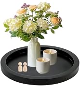 11 Inches Round Wooden Tray Decor,Black Decorative Trays for Home Decor,Round Wood Tray for Coffe...