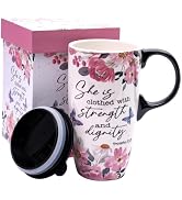 Topadorn 17 oz Ceramic Travel Mug with Spill Proof Lid &amp; Handle, Microwave Dishwasher Safe Coffee...