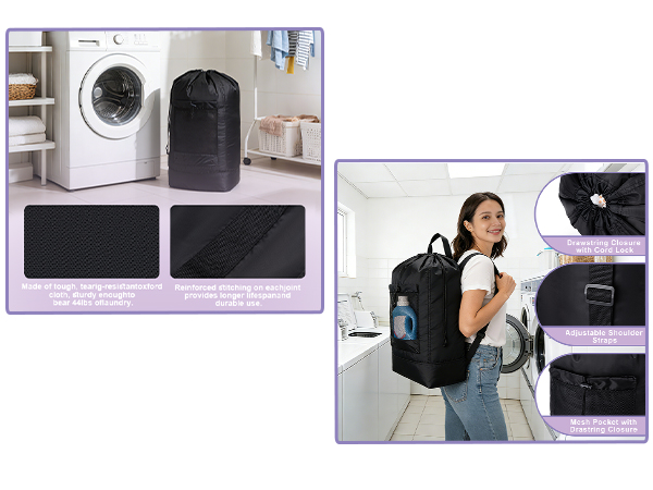 Laundry Bag Backpack LargeTravel Laundry Bag with Adjustable Shoulder Straps Portable Laundry Hamper
