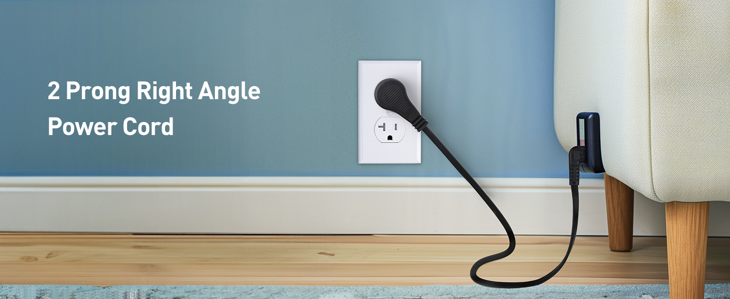 2 Prong Right Angle TV Power Cord 