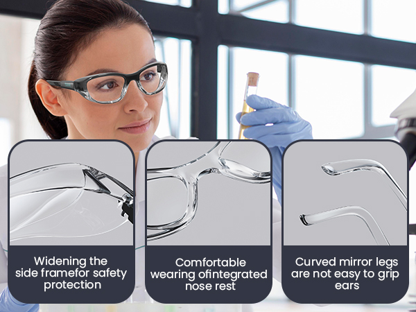 Safety Glasses With Clear Lens, UV-AF Anti-Fog Coating, Non-Slip Adjustable Temple