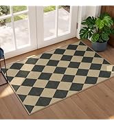 Lessymo Checkered Easy Jute Entryway Rug, 2x3 Washable Area Rug Non Slip Front Door Mat, Farmhous...