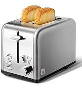 YSSOA 2-Slice Toaster with 1.5 inch Wide Slot, 5 Browning Setting and 3 Function: Bagel, Defrost ...