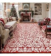 HUGEAR Christmas Area Rug 8x10 Vintage Flowers Living Room Rugs Large Machine Washable Low Pile C...