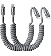 LISEN Coiled USB C Cable, Short Neat 2 Pack 60W C to C Cable Fast Charging for CarPlay &amp; Android ...