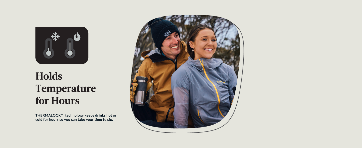 temperature hot cold hours thermalock time sip man woman hiking camping travel happy smile nice