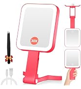 GOMIPURU Magnifying Travel Mirror with Light, 30X/1X Double-Sided Magnifying Mirror with 3 Color ...