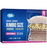 15 Count - Large Plastic Bags With Zipper Top, 10 Gallon Size 24" x 24", Extra Large Storage Bags...