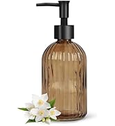 Stripe-Patterened Glass Soap Dispenser with Black Plastic Pump, 400ml Liquid Hand Soap Dispenser,...