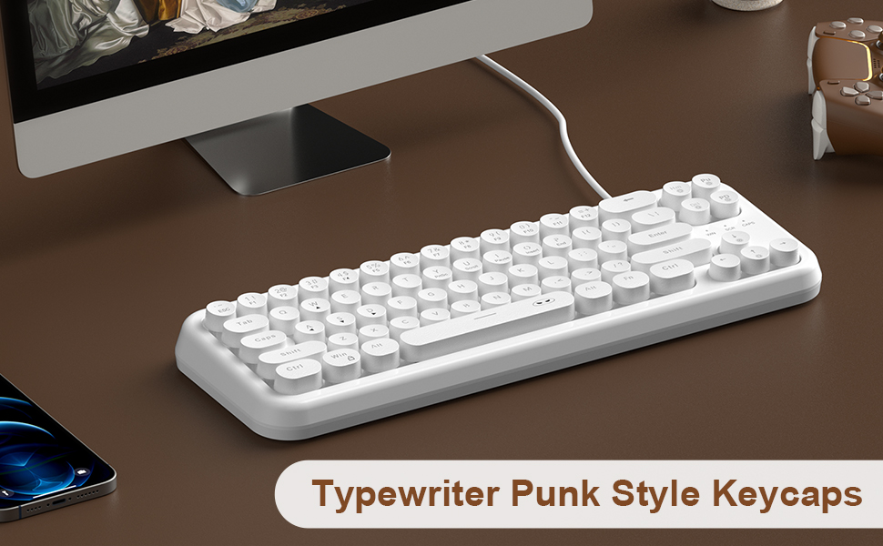 Typewriter Style Cute Retro Round Keycaps Keyboard