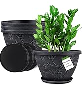 4 Pack 10 Inch Flower Pots for Outdoor Indoor, Plastic Plant Pots with Drainage Hole &amp; Saucer, Li...