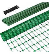 Ohuhu Plastic Snow Fence Set, 3.4FTx100FT Garden Fence Roll with 25-Pack 4FT Stakes Temporary Saf...