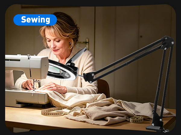Sewing, cross-stitch magnifying glass with light hands free magnification of details workbench light