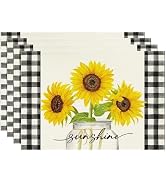 Niviy Sunflower Placemats Set of 4, 12x18 Inch Sunshine Vase Summer Spring Table Mats for Holiday...