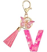 Suweibuke Colourful Cute Initial Letter Keychains for Women Girls with Tassel Butterfly, Charm fo...