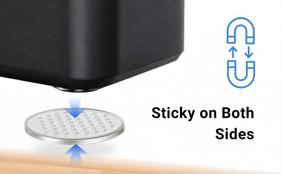 Double-sided nano gel grip pad shown between a speaker and tabletop