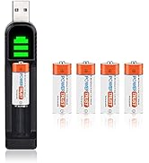 PowerTrust 1.2V 700mAh NI-MH Rechargeable LR1 N Size Battery with USB Charger kit, MN9100/E90/LR1...