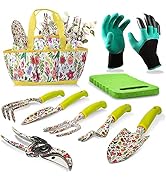 Garden Tool Set 9 Piece Heavy Duty Aluminum Gardening Hand Tools Kit Cute Gardening Supplies with...