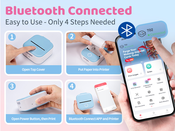 mini printerT02 Mini Sticker Printer - Wireless Sticker Maker Machine