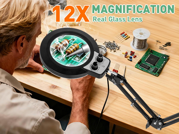 12X Magnification magnifying lamp magnifying glass withlarge magnifying glass with light hands free 