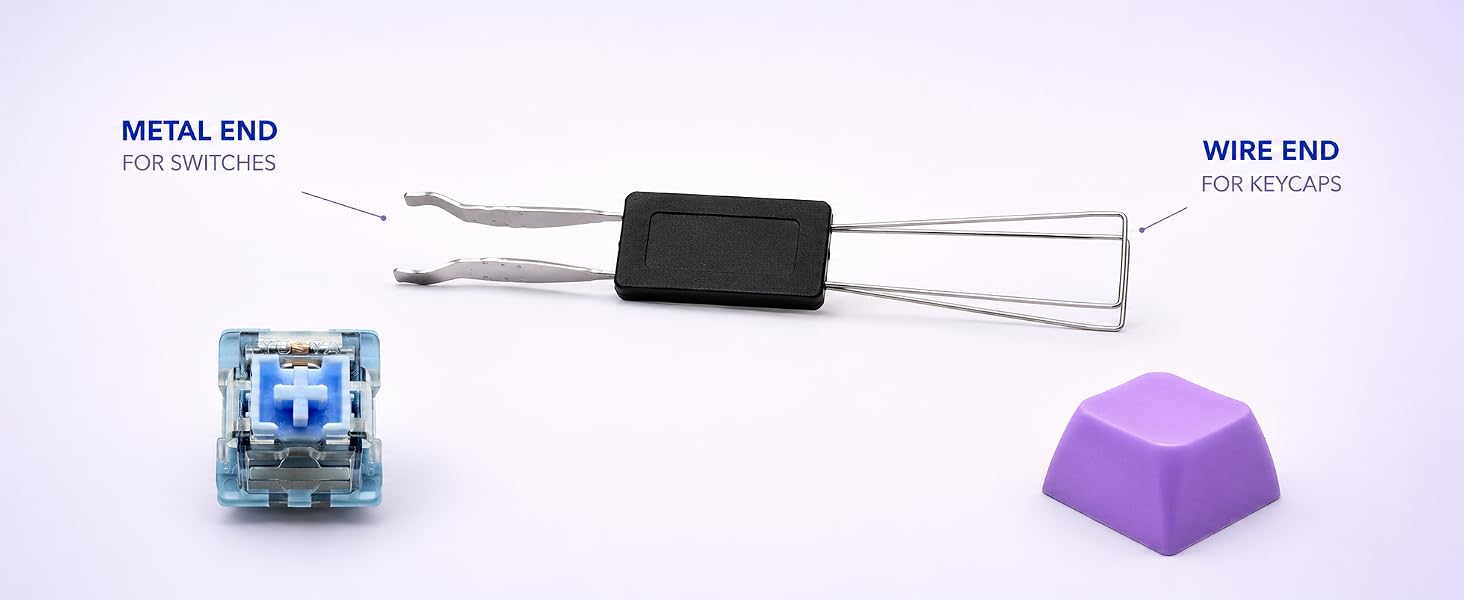puller with a metal end for switches and a wire end for keycaps