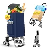 Heavy Duty 3 in 1 Shopping Cart, Foldable Hand Truck with 6 Wheels, 110 lbs Grocery Cart, Portabl...