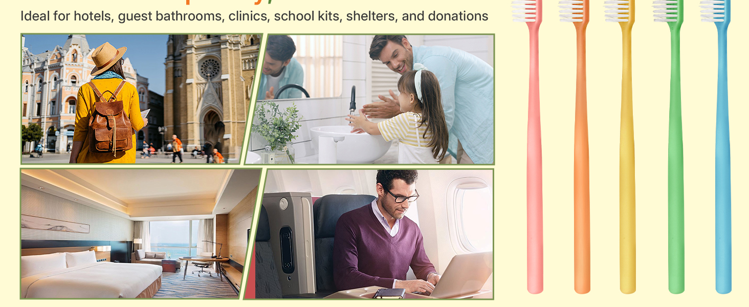 Bulk toothbrushes for hotels, clinics, shelters, travel kits; hospitality and outreach