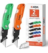KATA Folding Box Cutter Knives - Heavy Duty Utility Knife Box Cutters with Extra 10pcs Razor Blad...