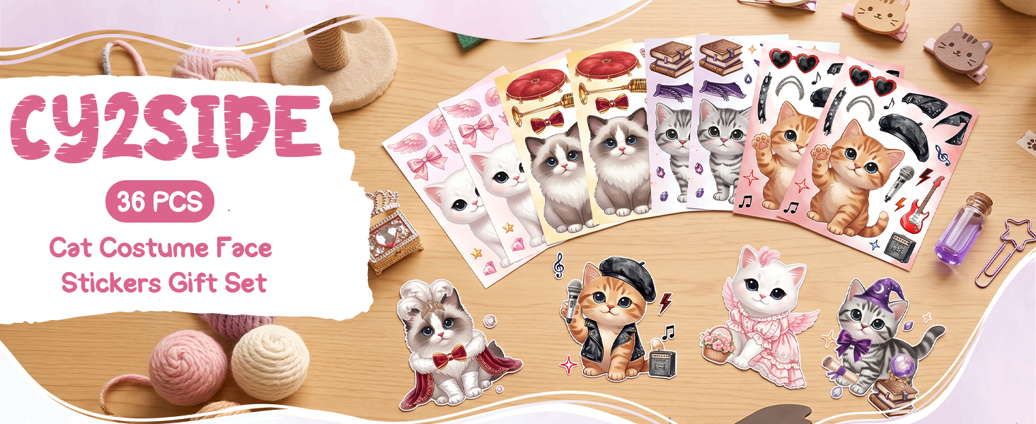 Dress Up Kitten Sticker for Girls