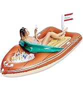 JOYIN Giant Boat Pool Float with Cooler - Inflatable Boat Funny Pool Floats Raft with Reinforced ...