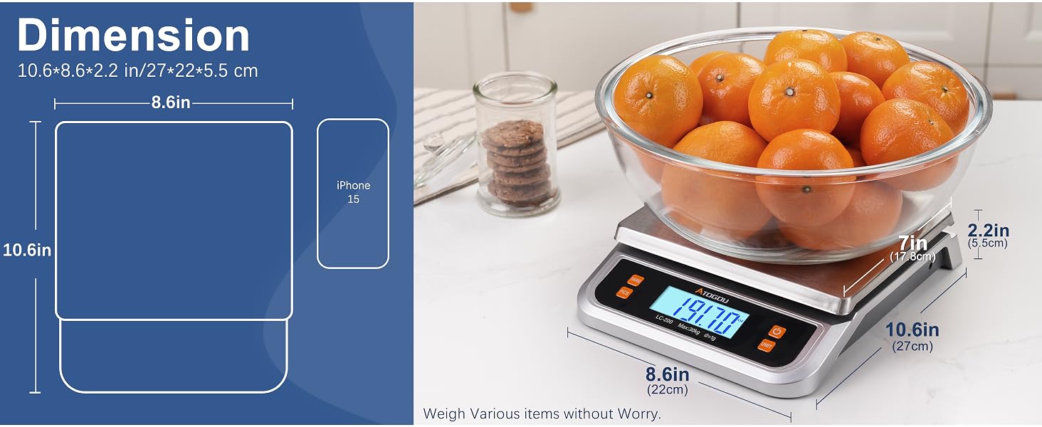 ATOGOU 66lb/30kg Commercial Large Digital Kitchen Scale