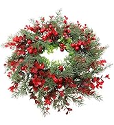 VILLCASE 1pc Xmas Garland Wreath Decor with Red Berries Party Door Hanging Pendant 14 Inch Christ...