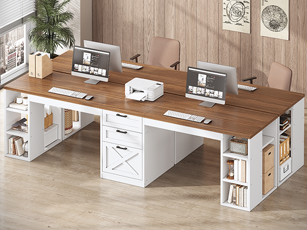 Farmhouse Computer Desk with Drawers 2 Person Home Office Desk