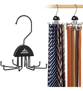 2 Pack Tie Hanger Belt Organizer for Closet, Rotatable Tie Rack with 16 Hooks Max 24 Belts &amp; 16 T...
