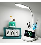 Sailstar Upgraded LED Desk Lamp with Wireless Charger, White Small Desk Light with Pen Holder, 3 ...