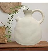 Rustic White Ceramic Vase for Home Decor, Antique Large Textured Frosted Matte Farmhouse Clay Jug...