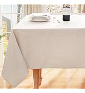 smiry Rectangle Faux Linen Table Cloth, Waterproof Wipeable Fabric Tablecloth, Washable Decorativ...