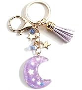 Moon and Star Keychain with Tassel Dreamy Sky Keycharm for Women Bling Moon Keyring for Bags