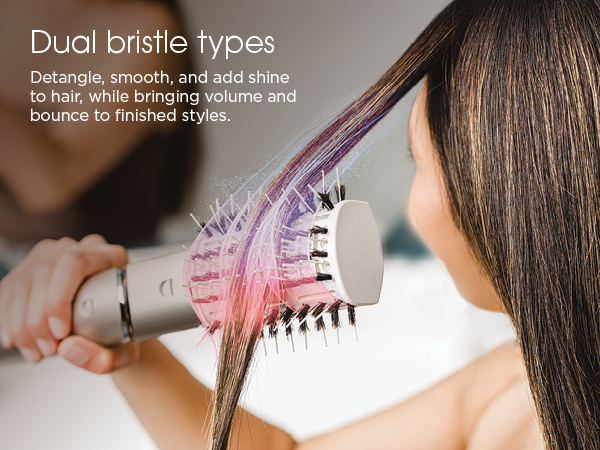 Dual bristle types Detangle, smooth, and add shine to hair, while bringing volume and bounce
