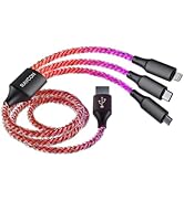 Raycon 3-in-1 LED Cable - Includes Type-C, MicroUSB, and Lightning Simultaneous Charging, LED Lig...