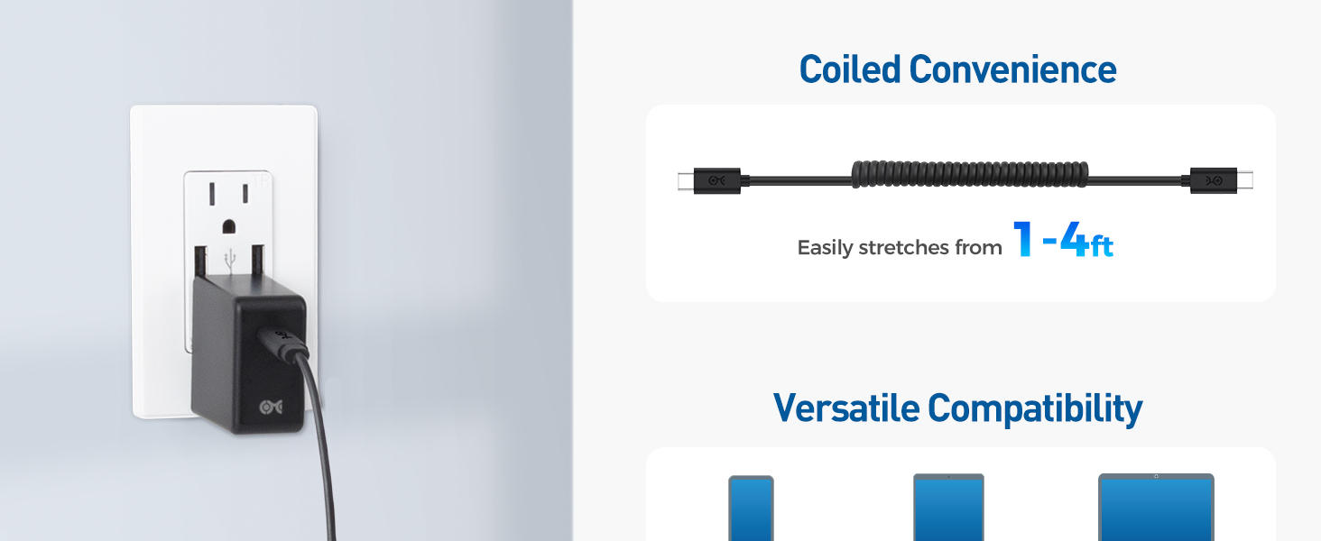 Cable Matters Coiled 3A / 60W USB C to USB C cables