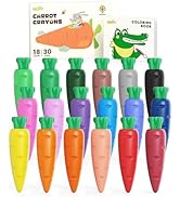 JUPITEARTH 18 Colors Crayons for Toddlers 1-3, Non Toxic Beeswax Carrot-Shaped Toddler Crayons wi...