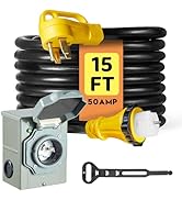 WYM world 50 Amp Generator Cord 15FT and Power Inlet Box, NEMA 14-50P Male to SS2-50R 125/250V Tw...