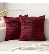 MIULEE Pack of 2 Christmas Burgundy CorduroyDecorative Throw Pillow Covers 18x18 Inch Soft Boho S...