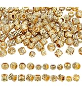 PH PandaHall 100pcs 10 Styles Antique Gold Spacer Beads Large Hole European Beads Tibetan Round T...