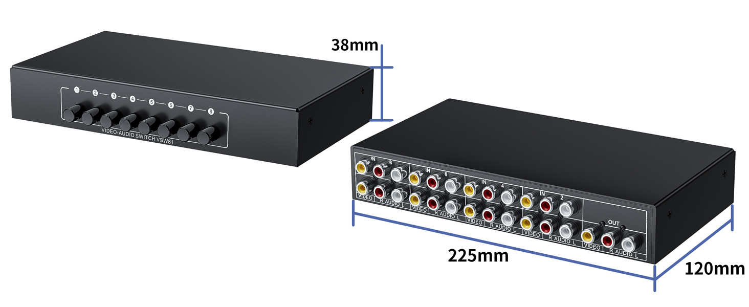 8 in 1 Out R/L RCA Stereo Audio Video Switch Manual Switching audio visual rca composite switcher