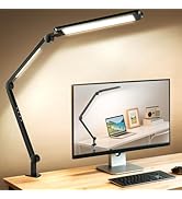 YULINKCO LED Desk Lamp with Clamp, Adjustable Dual Light &amp; Remote Control, Puzzle Light for Table...