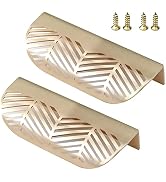 Faotup 2Pcs Cabinet Finger Pulls Leaf Shaped Curved Pulls Hollow Gold Leaf Drawer Pull Handles, w...
