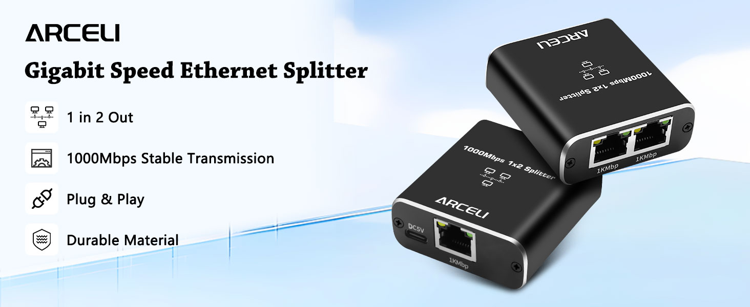 Gigabit Ethernet Splitter 1 to 2